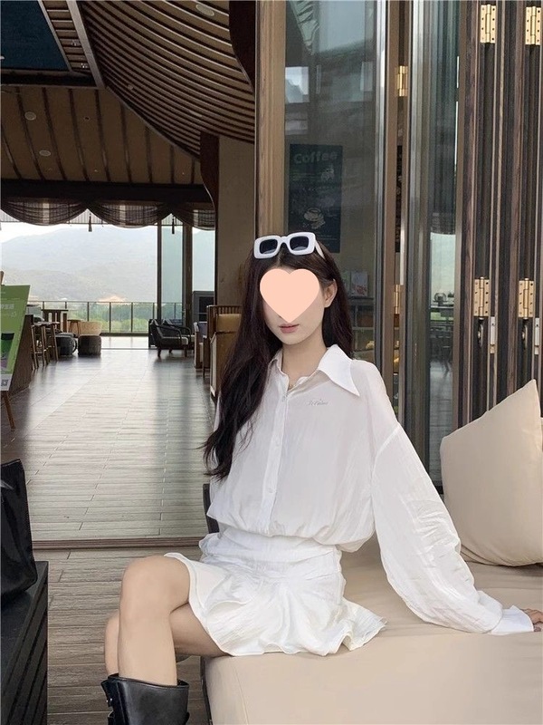 假两件白色长袖衬衫连衣裙女春秋季新款气质收腰荷叶边字短裙女|undefined