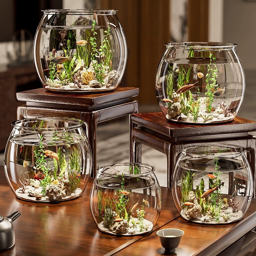 Пластиковый маленький аквариум цельный формованный имитация стекла, устойчивая к падениям, не повреждая гостиная небольшой рабочий стол круглый экологический цилиндр