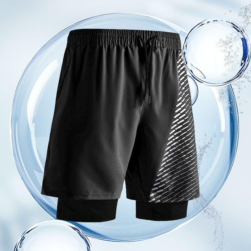 Falso de dos pantalones cortos deportivos de baloncesto para hombres estadounidenses cinco puntos correr acondicionamiento forrado de hielo de verano pantalones de entrenamiento de secado rápido
