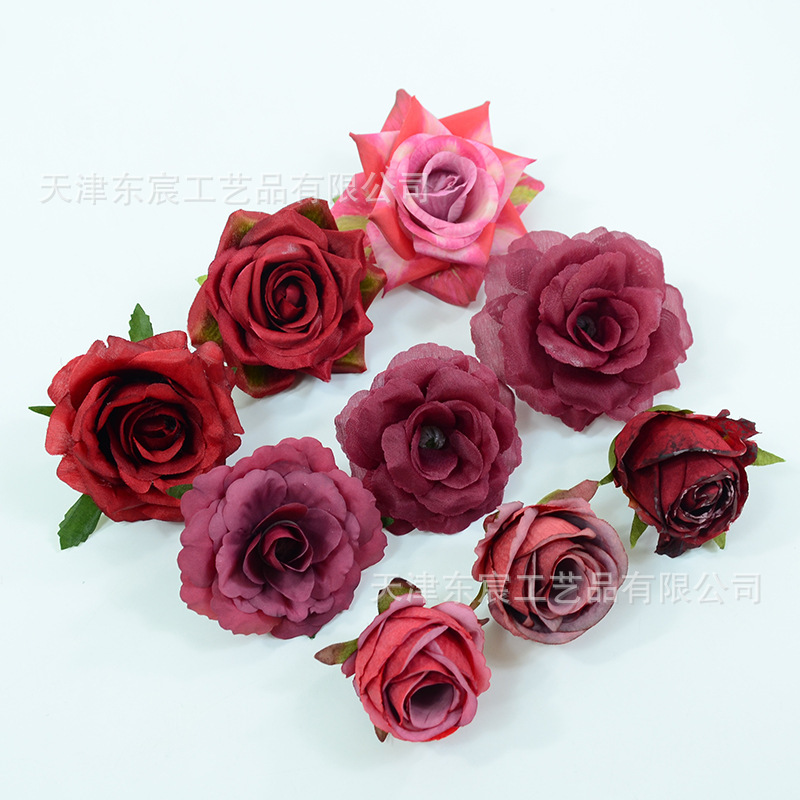 酒红色仿真绢花复古风婚庆胸花手捧插花摆件橱窗相框装饰圣诞装饰|undefined