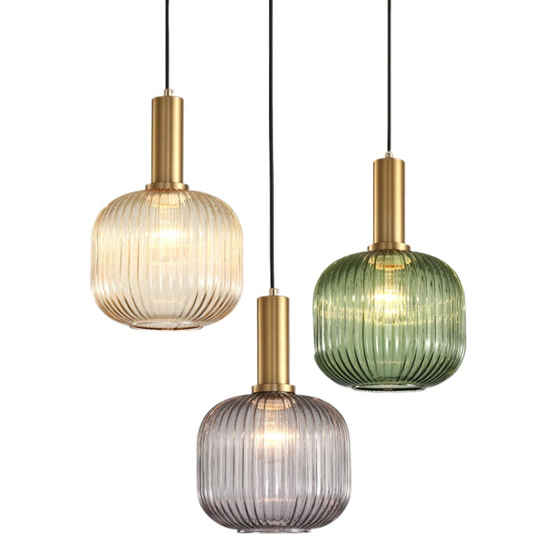 Nordic creativo bar restaurante araña personalidad simple rayas linterna araña sola cabeza pintura verde araña de cristal