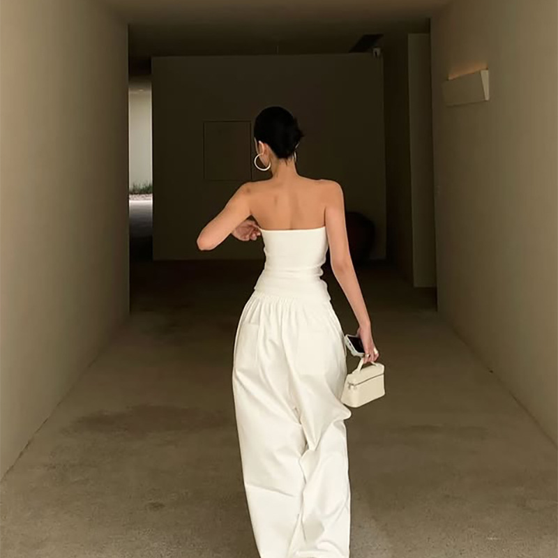 Women's Strapless Sequin Patchwork Top Slim Fit Off-shoulder White_voghion.com