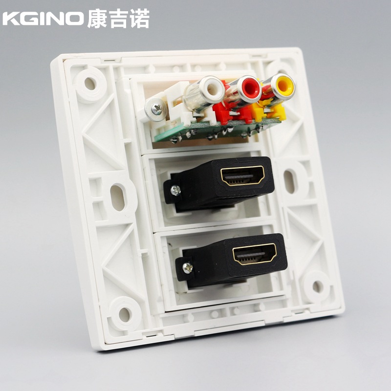 86型雅白2个HDMI高清带音视频面板 电脑高清插座AV莲花头音频插座