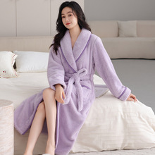 珊瑚绒睡袍女冬季2025新款加绒加厚中长款法兰绒睡衣秋冬款浴袍女