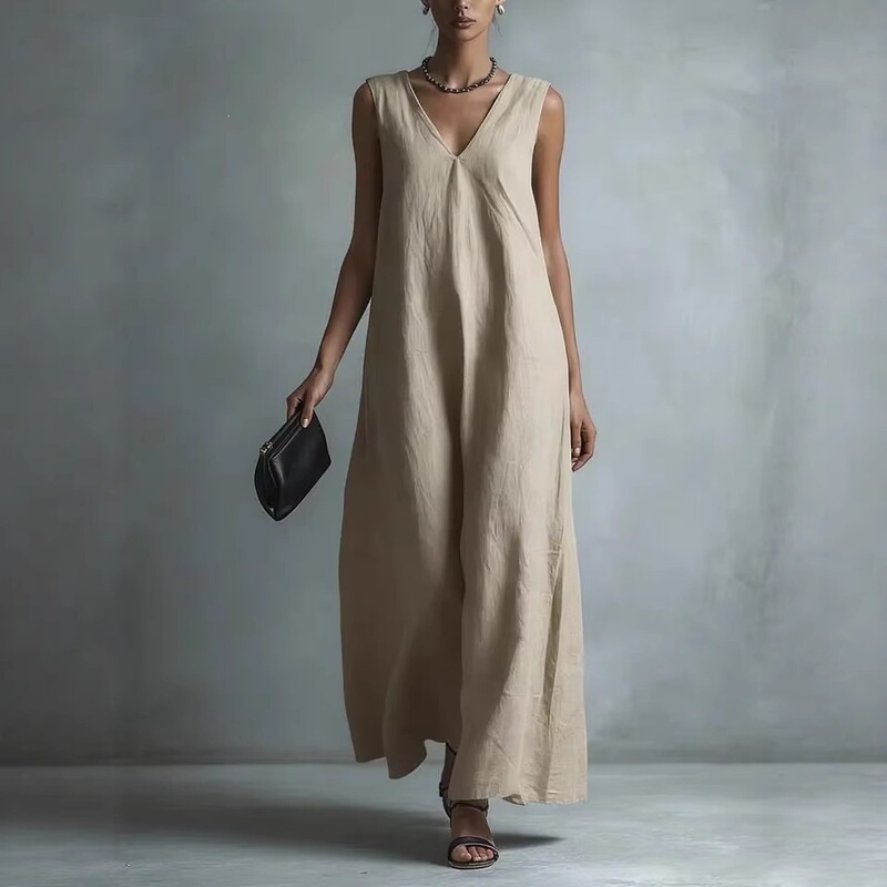 2026 European and American Cross-Border Spring and Summer New Style Women's Casual Elegant V-Neck Fashion Sleeveless Solid Color Dress for Women 2026 European and American Cross-Border Spring and Summer New Style Women's Casual Elegant V-Neck Fashion Sleeveless Solid Color Dress for Women