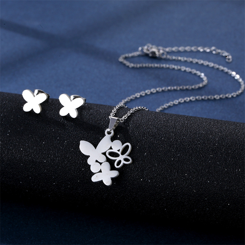 Fashion Butterfly Hollow Stainless Steel Necklace Earrings display picture 2
