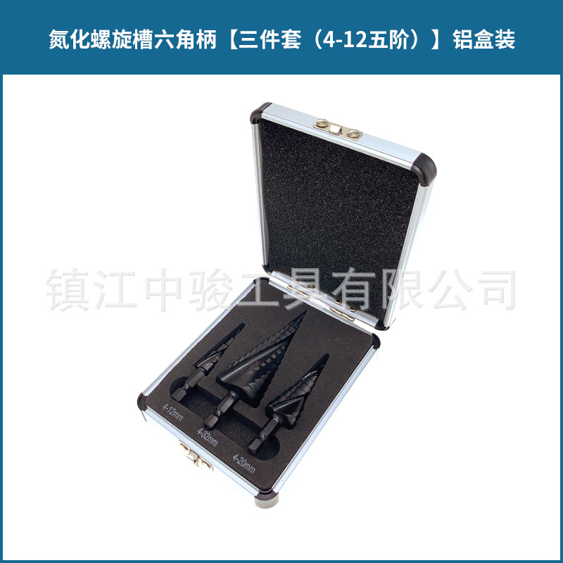 Transfronterizo negro espiral ranura escalera taladro mango hexagonal nitruro acero de alta velocidad métrica pagoda taladro Centro de perforación ponche