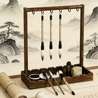 高档实木复古毛笔架笔挂架笔靠墨笔书法笔托挂架文房四宝毛毡桌面