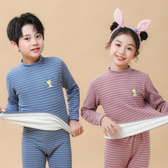 2022 Autumn/Winter Children's Warm Innerwear Set for Girls and Boys, High Collar Fleece-lined Thick Home Suit Lamb Wool Top and Bottom
