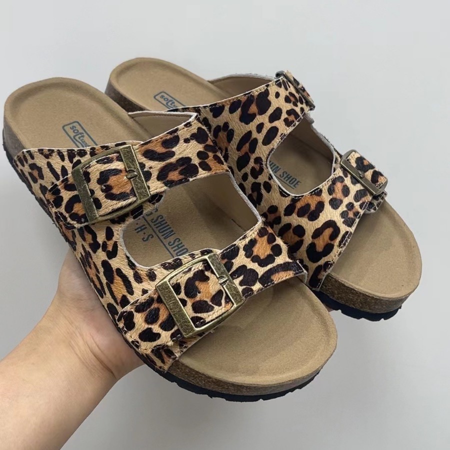 Cuero genuino corcho Boken zapatos de mujer vaca gamuza 2024 primavera y verano Internet celebridad casual antideslizante pareja zapatillas de playa planas