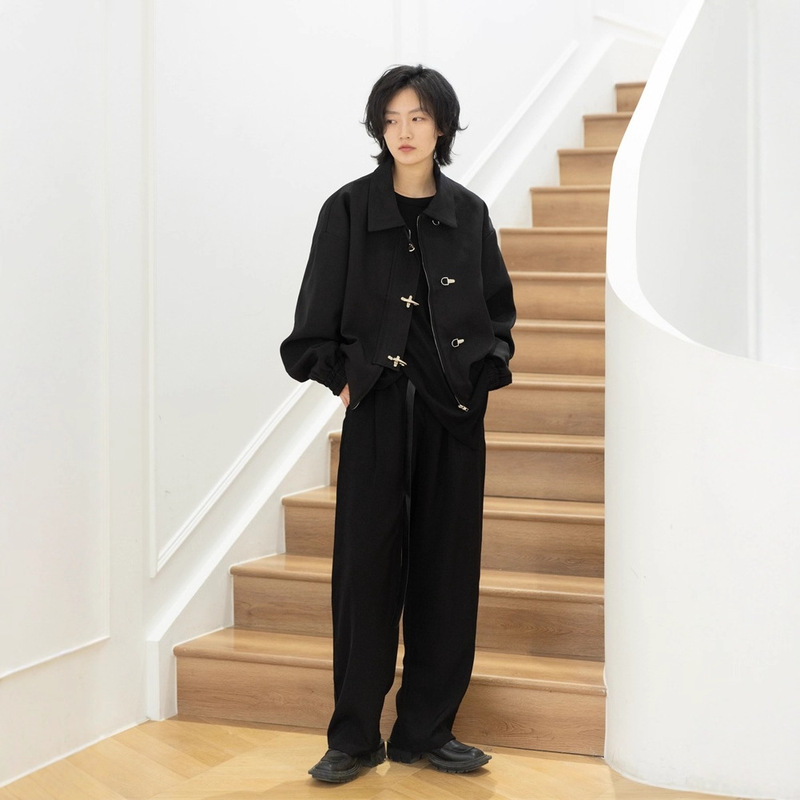 Dark Style Niche Contrasting Color Splicing Jacket Men's Niche Metal Buckle Design Korean Style High-End Handsome Short Jacket