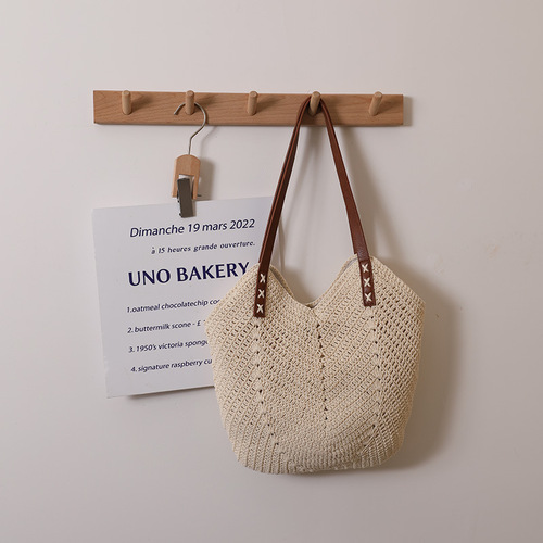 Cross-border supply single shoulder cotton woven bag new casual straw bag vacation style beach bag versatile niche women's bag