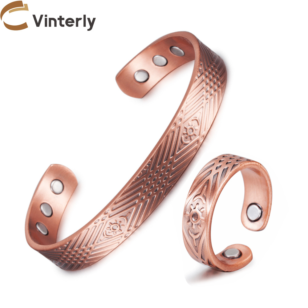Pure Red Copper Set Bracelet Ring Magnetic Copper Bracelet Adjustable Cross-Border E-Commerce Dropshipping Aliexpress Amazon