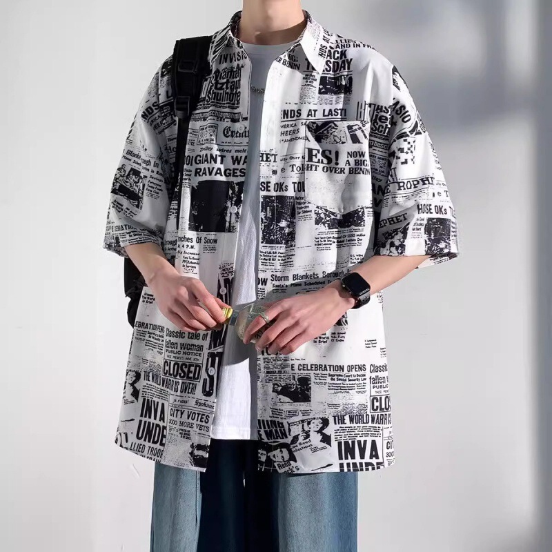 Hawaiian Short-sleeved Floral Shirt Men's Ice Silk Summer Thin Loose Shirt Boys Design Sense Trendy Brand Ruffian Handsome Top