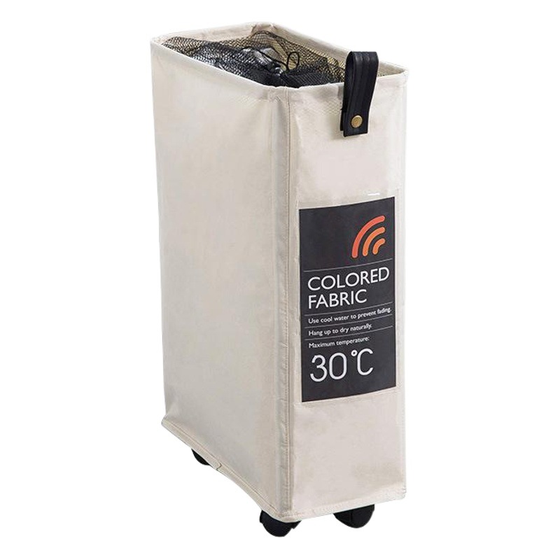 Cesta de almacenamiento de malla estrecha estilo japonés con cordón, organizador de ropa sucia, bolsa para ropa sucia con ruedas, caja de almacenamiento.