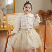 女童公主裙2025新款冬款蓬蓬纱羊毛加厚连衣裙儿童演出服宝宝礼服