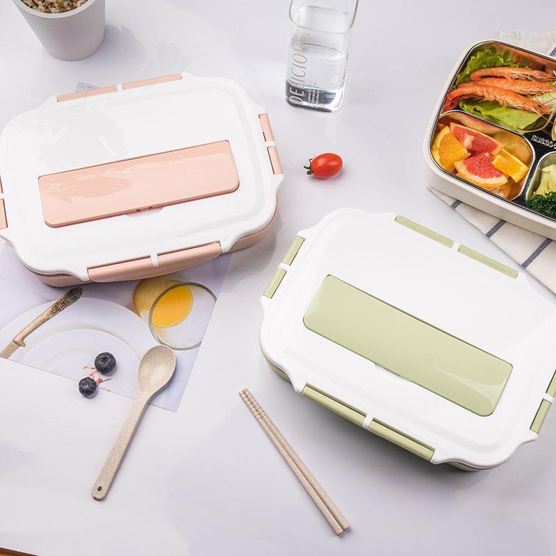 Caja de almuerzo estilo influencer, compartimentos, acero inoxidable 304, para estudiantes