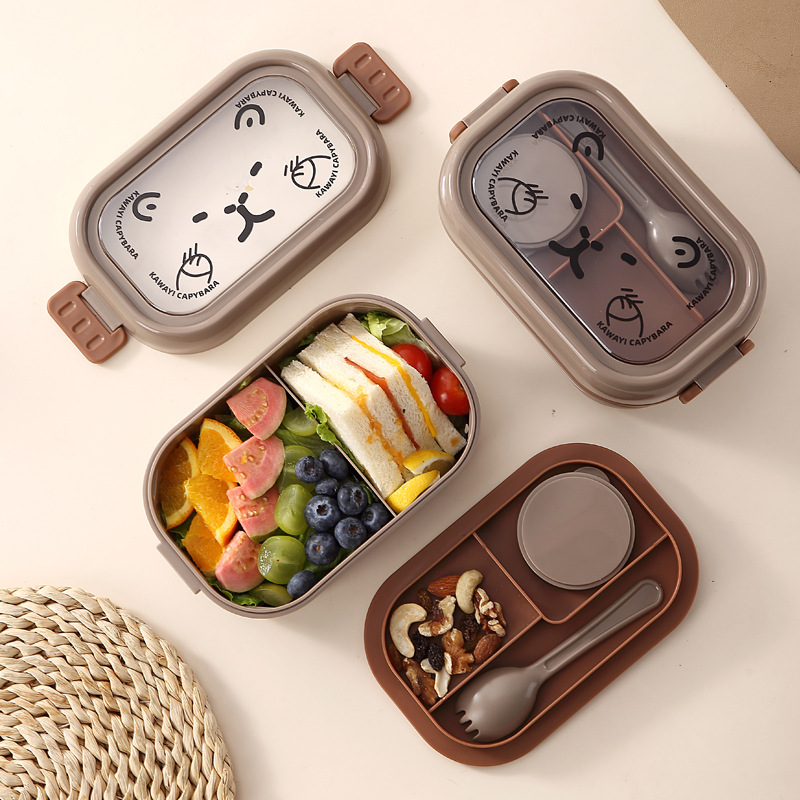 Caricatura infantil capibara caja de almuerzo de plástico almuerzo de estudiantes caja de almuerzo de frutas portátil caja de almuerzo con inmersión