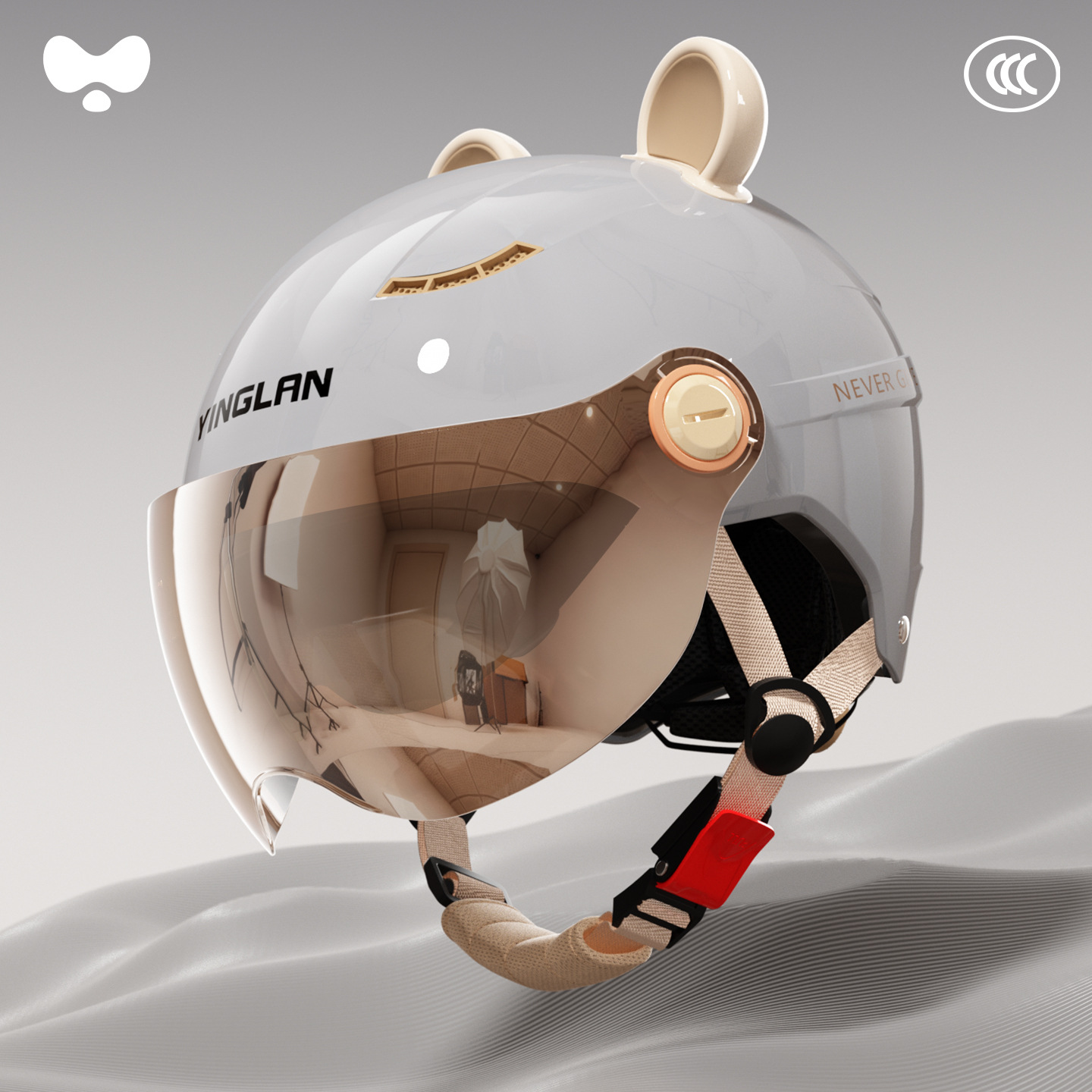 Electric Vehicle Women's | Universal Motosiklet kaskı (dəbilqə) - 3c-volcanic-ash-electroplated-outer-short-double-mirror-class-a-new-national-standard