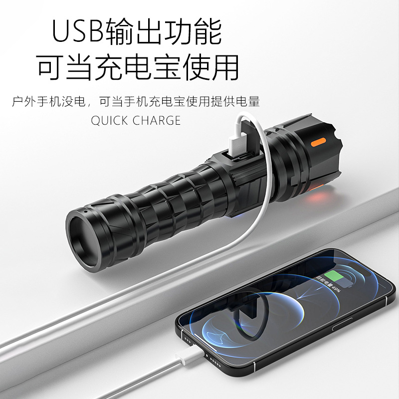 Transfronterizos nueva linterna de aluminio al aire libre doble fuente de luz láser blanco ultra brillante táctica linterna de mano