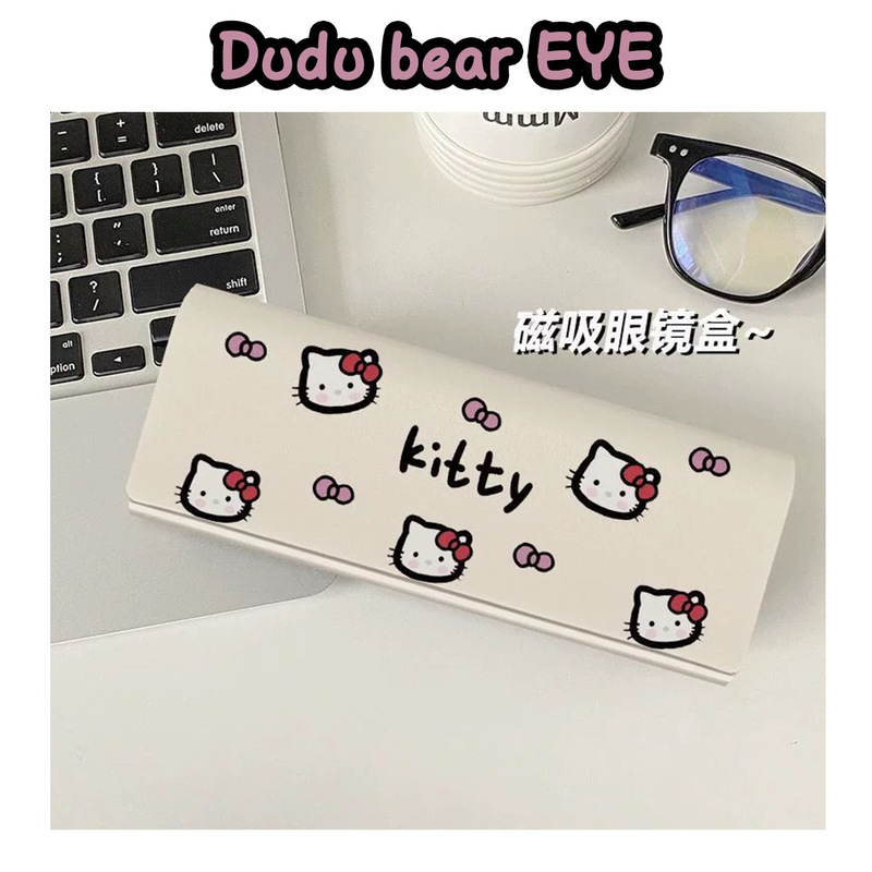 Cartoon Hello Kitty High-value Student Portable Myopia Sunglasses Glasses Case Pressure-resistant Magnetic Eye-absorbing Glasses Box Puleather Women