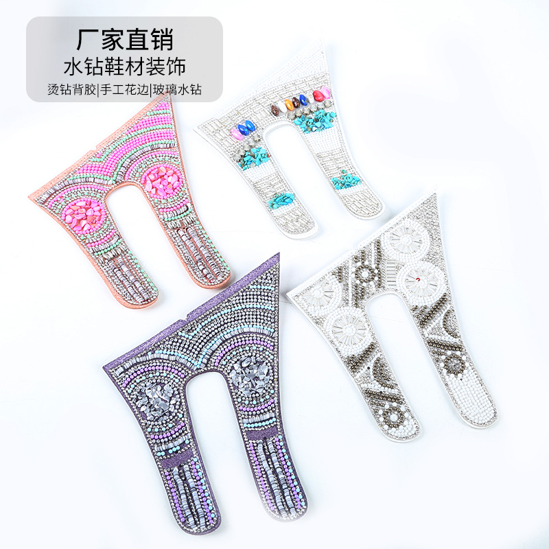 跨境2024夏季外贸复古水钻厚底拖鞋面贴 半成品女凉鞋辅料配件