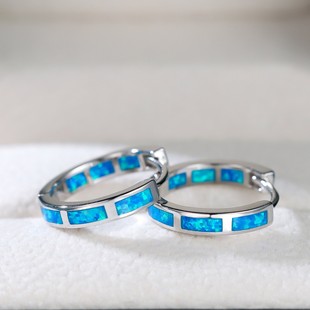 Cross-Border 925 Sterling Silver Rectangular Opal Hoop Earrings European and American Fashion Elegant Earrings Wholesale