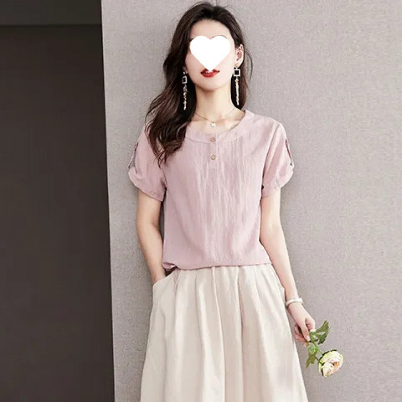 法式连衣裙女两件套纯棉夏季2025新款衬衫上衣遮肉显瘦简约半身裙|undefined