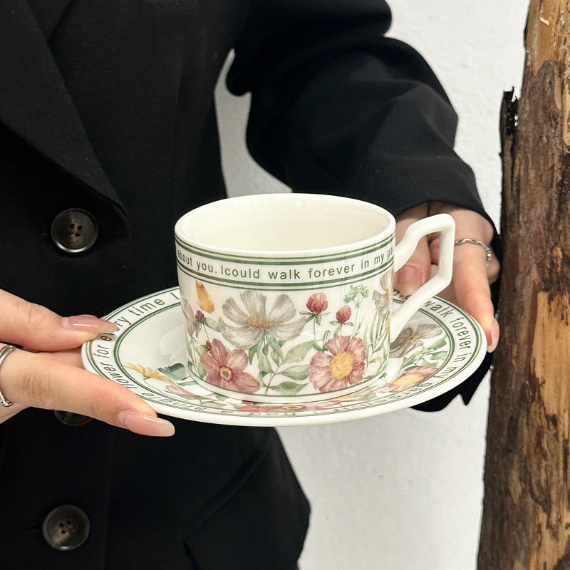 高档小众咖啡杯碟套装半夏花园下午茶精致陶瓷杯乔迁新居伴手礼物|undefined