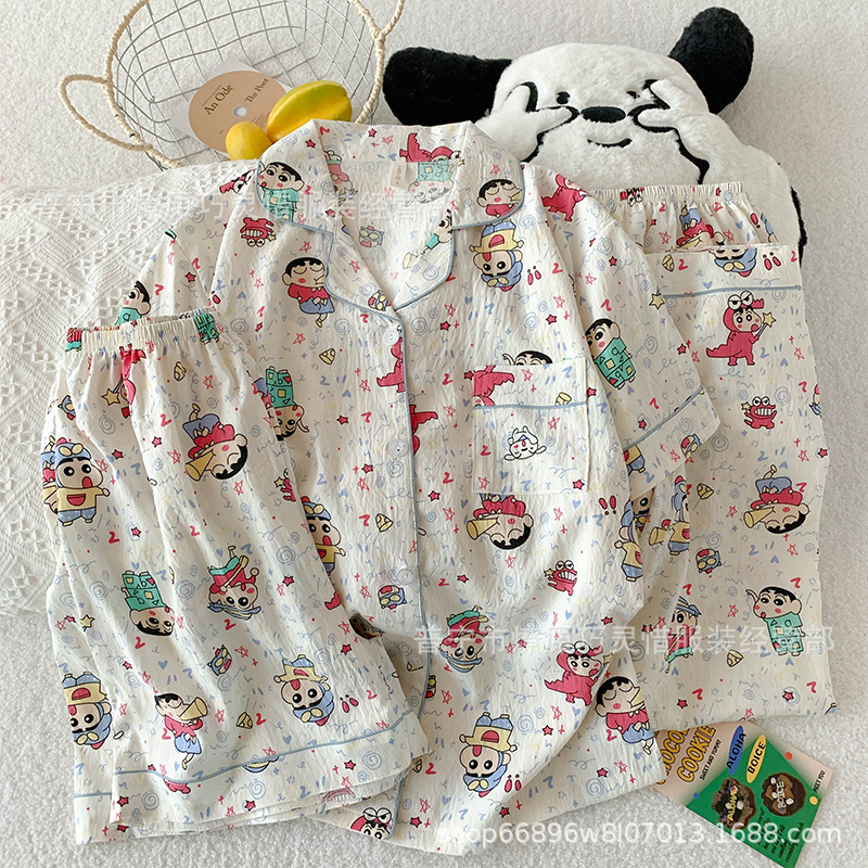 Pajamas de tres piezas de torta de oso para mujeres de verano, pantalones de manga corta, nubes de algodón adorable, viento en 2025 nueva ropa para el hogar