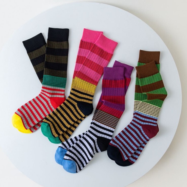 Vintage Plaid Calf Socks Trendy Color-Block Houndstooth Plaid Spring and Autumn Retro Personality Women's Color-Block Calf Socks Cotton Socks