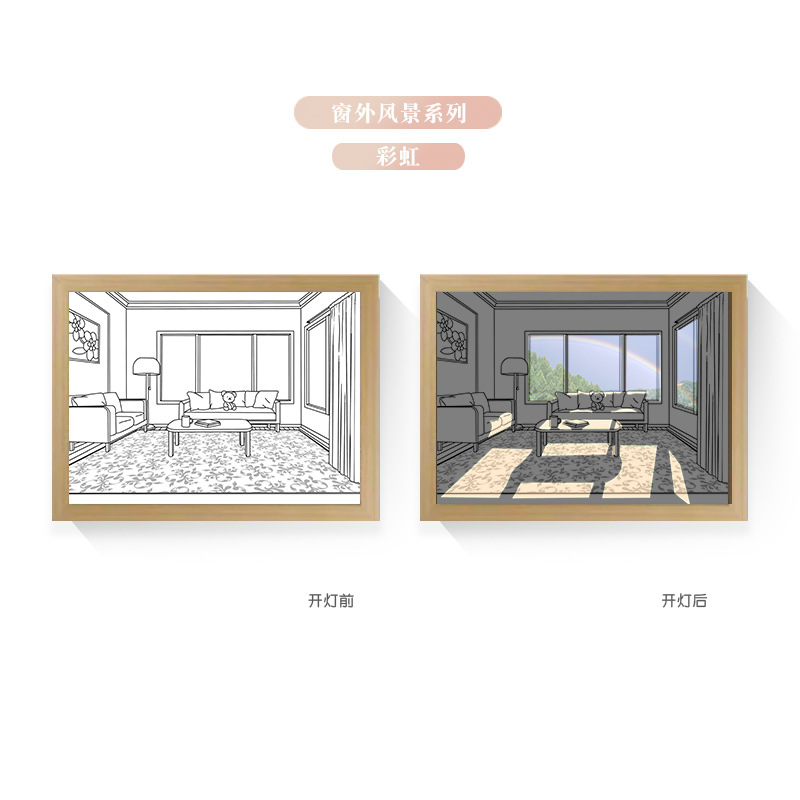 Tres colores TikTok popular pintura ligera de dibujos animados dormitorio noche pintura luminosa marco de fotos de madera maciza creativo bricolaje fabricante