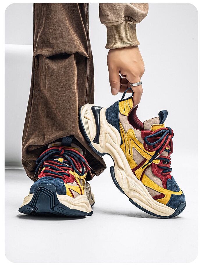 Giày sneaker nam phong cách giày bố đế lốp, da nhân tạo, gót 3–5 cm — màu vàng, màu xám đen, đen chi tiết 7