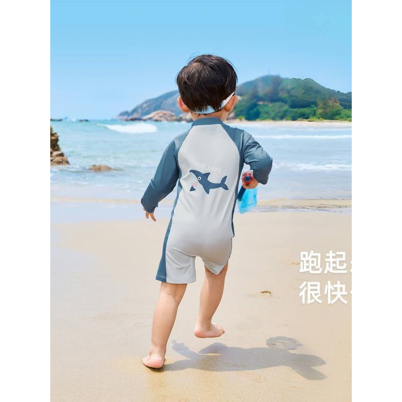Children's One-Piece Short-Sleeved Swimsuit Boy's Summer Cute Shark Sunscreen Quick-Drying Swimsuit Hot Spring Vacation Suit