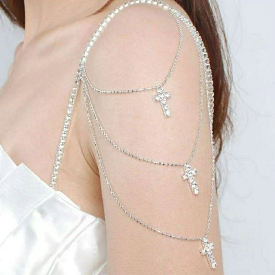 Europa y los Estados Unidos multicapa brillante taladro chaîne de hombros accesorios de vestido de boda moda sexy colgante de gota de agua temperamento cadena de cuerpo