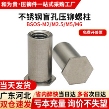304不锈钢盲孔压铆螺母柱钣金压板六角螺柱铆柱BSOS-M2M2.5M5M6M8