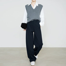 休闲加长版天丝羊毛西装裤女2025秋新款显瘦垂感通勤藏青色直筒裤