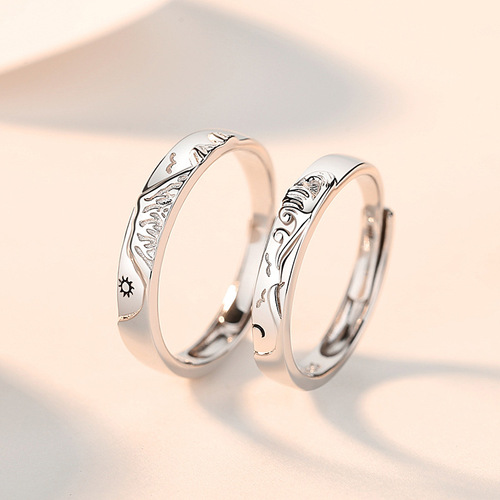 Original new mountain alliance vow couple ring sterling silver men and women pair niche design plain circle sun and moon ring gift