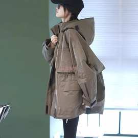 欧洲站设计感小众复古工装连帽中长款厚实风衣外套男女款2025新款