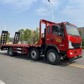 湖北程力重汽小三轴平板运输车220挖机拖车厂址配置图片多少钱