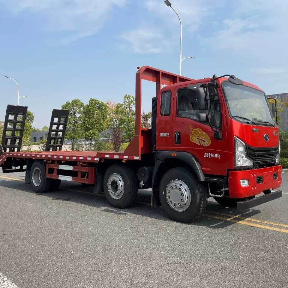 湖北程力重汽小三轴平板运输车220挖机拖车厂址配置图片多少钱