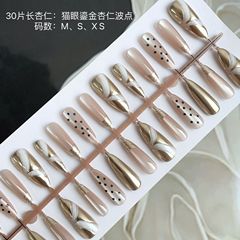 指尖法式貓眼鎏金杏仁波點穿戴甲飄帶波點長杏仁輕奢金屬風美甲