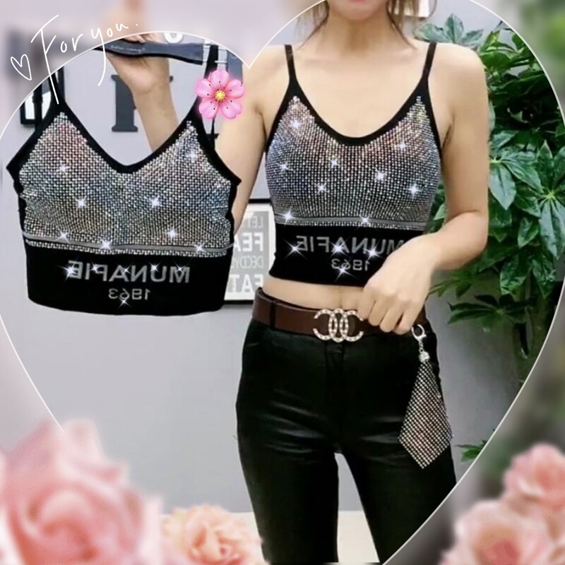 2022 Spring and Autumn New European and American Bright Diamond Large U-back Wrapped Chest Hot Drilling Short Vest Sling Seamless Women's Bra Underwear 2022 Spring and Autumn New European and American Bright Diamond Large U-back Wrapped Chest Hot Drilling Short Vest Sling Seamless Women's Bra Underwear