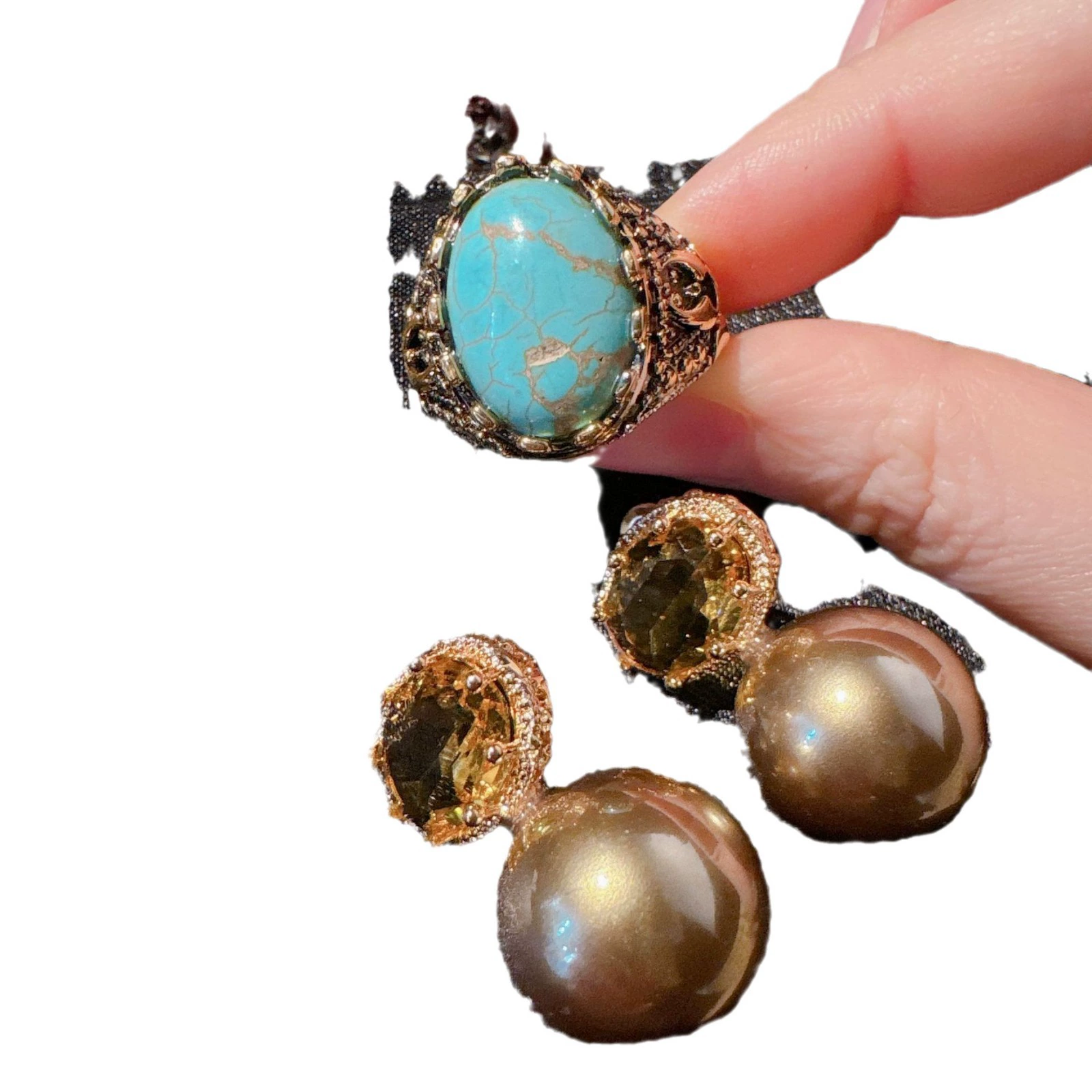 Корона кольцо, серьги из жемчуга, цветочные, образец золота 750