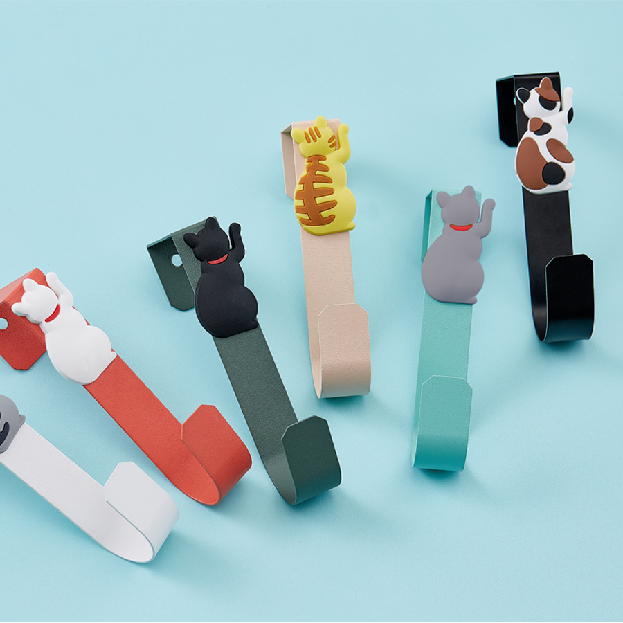 Gancho de puerta transfronterizo creativo lindo gato de dibujos animados Gancho de puerta metal animal Gancho sin clavos sin perforar