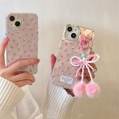 韓風ins粉色小碎花適用iphone15Promax蘋果13/14手機殼12羽紗11