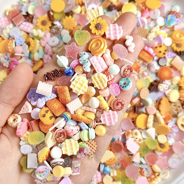 Hot sale simulation mini food play biscuits lollipop donut mixed resin diy accessories nail decoration