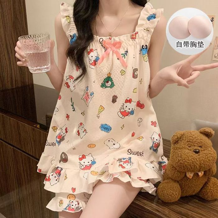 Cinturón de comercio exterior transfronterizo cojín en el pecho pijama niña verano camisola sexy dulce y lindo traje de servicio a domicilio fino