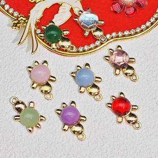 Chinese Style Cute Glass Imitation Jade Alloy Turtle Pendant Pendant DIY Bracelet Necklace Jewelry Accessories Material