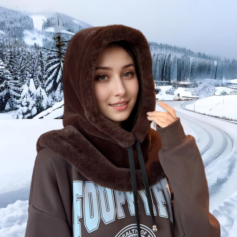 韓国スタイルの毛皮のようなショールハット、秋冬の暖かい帽子、女性のファッショナブルなスカーフ、オールインワンの耳保護ぬいぐるみ帽子、厚いクロスボーダー帽子|undefined